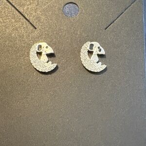 White Gold Snoopy Moon Earrings